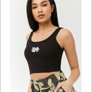Black Crop Top w/ Dice Embroidery